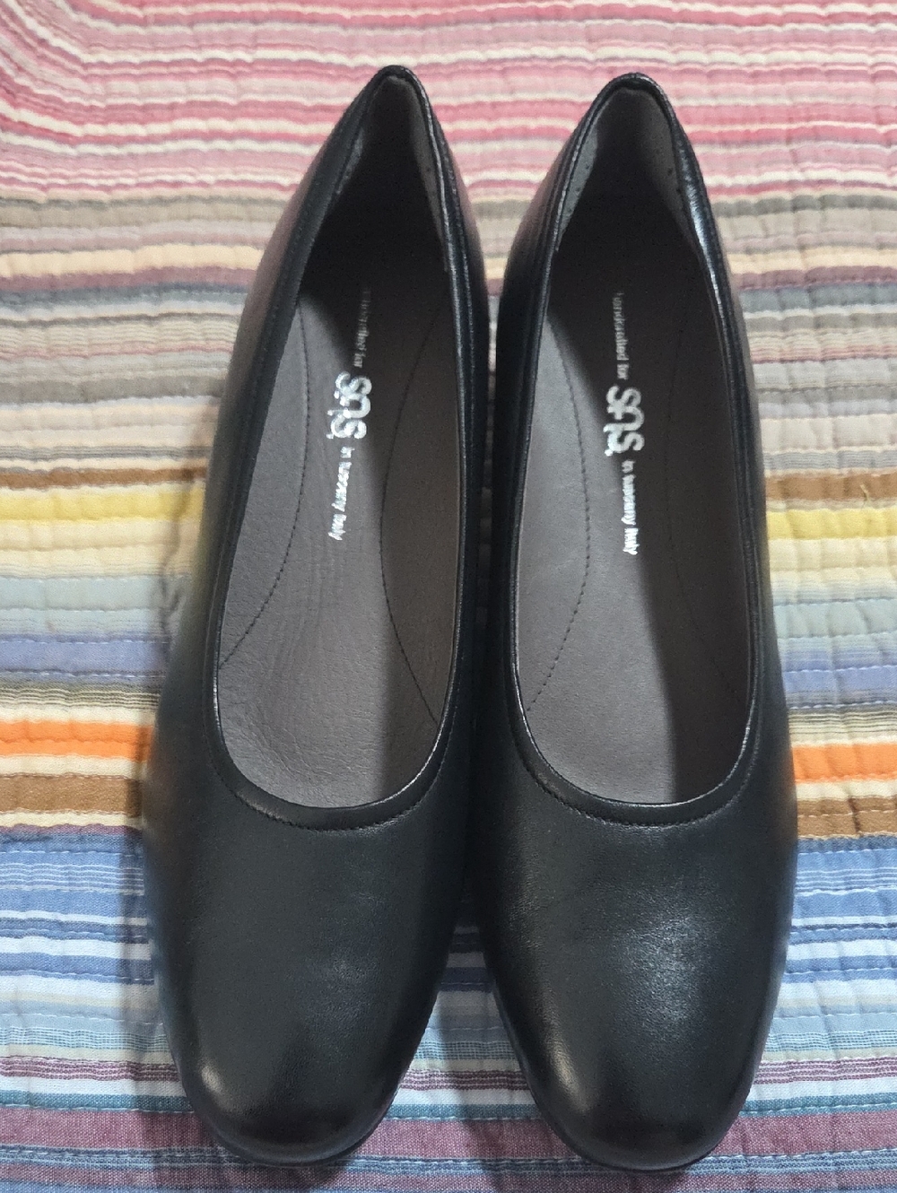 SAS Black Leather Slip-On Flats